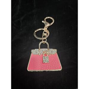 Cute Pink "Locked" Handbag Purse Charm w/Gold Keychain